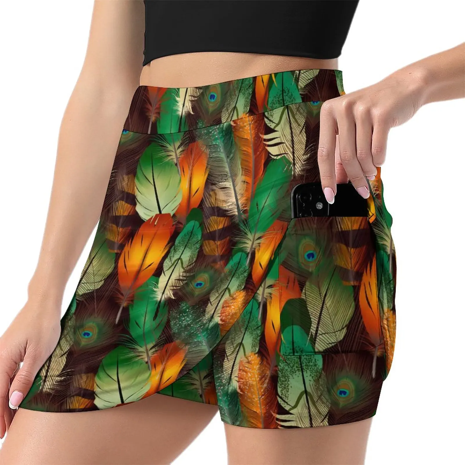 

Fun Feather Chiffon Skirt Colorful Print Street Style Casual Skirts Womens Cute Boho Skirt Graphic Bottoms Birthday Gift