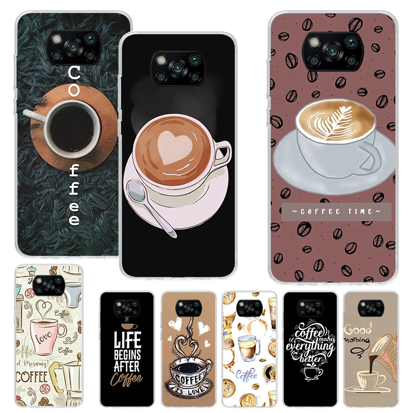 Coffee Wine Cup Print Soft Case for Xiaomi Poco X3 X4 NFC X5 Pro M3 M4 M5S Phone Shell F3 F2 F1 Mi Note 10 Lite Pattern Cover
