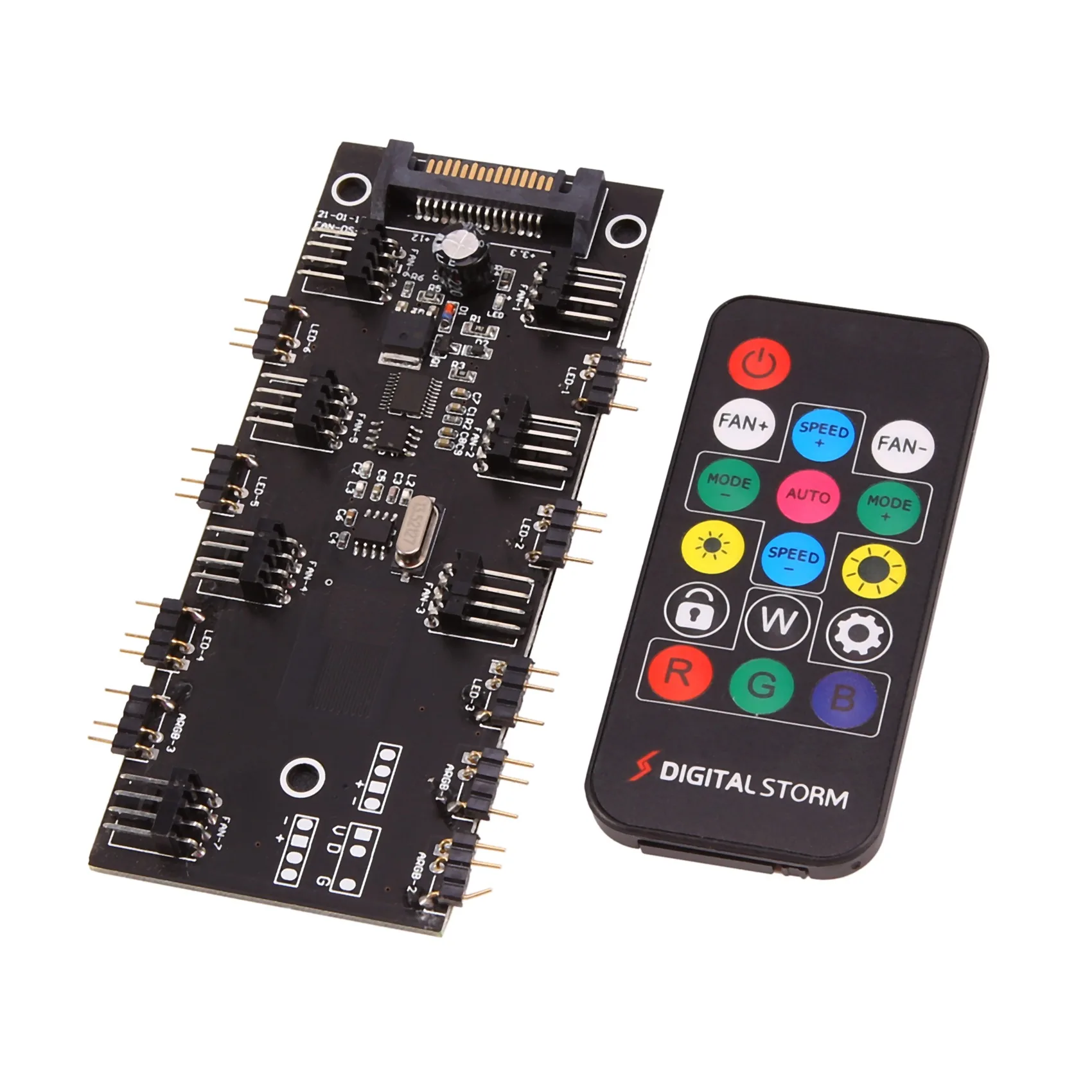 

ARGB 5V Lighting+Fan Hub PWM One-Piece Controller SATA Power Supply for 4Pin 3Pin Computer Case Fan,with Remote