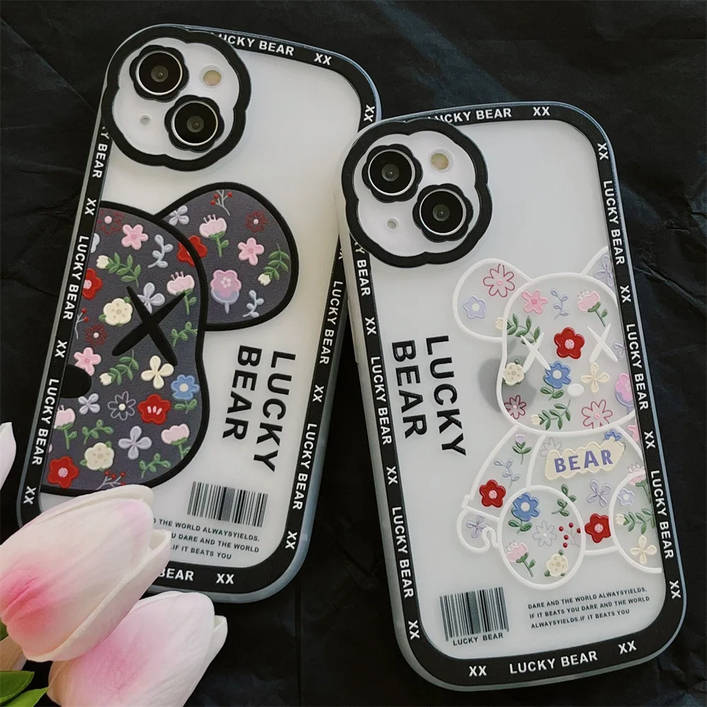 

Retro Flowers Fashion XX Bear Case Cover for IPhone 7 8 Plus 11 12 13 Pro X XR XS Max Shockproof Phone Cases for IPhone 13 Case