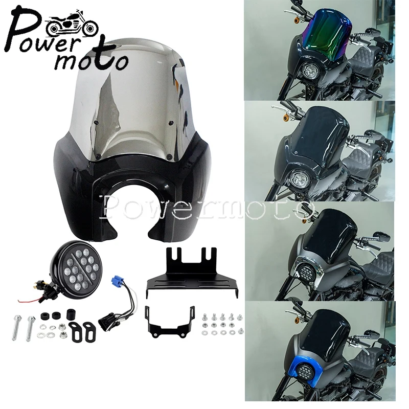 

Фара для мотоцикла, лобовое стекло, 15 дюймов, светодиодная проекционная фара, комплект обтекателей для Harley Softail Low Rider S 114 117 FXLRS