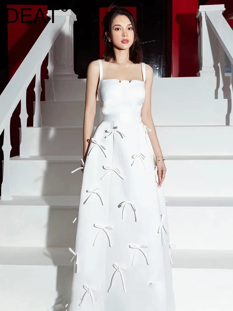 Женское вечернее платье с бантом DEAT элегантное однотонное завышенной талией