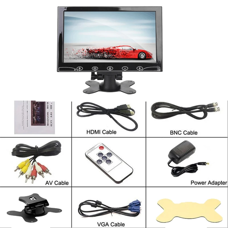 

Автомобильный монитор 10,1 дюйма с HDMI VGA для телевизора и компьютера, цветной ЖК-экран, Автомобильная камера заднего вида и система домашней безопасности