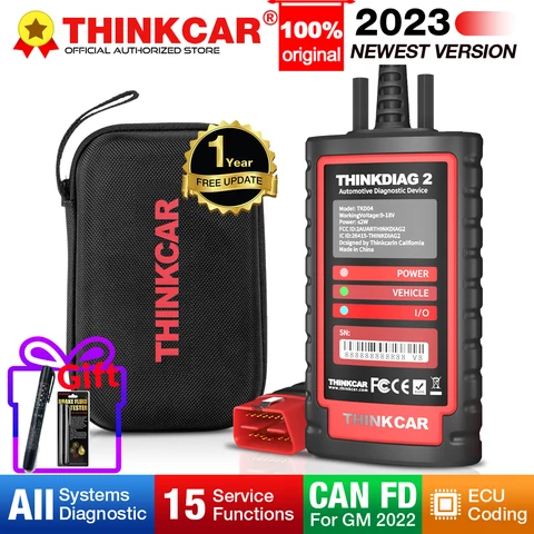 Диагностический сканер THINKCAR ThinkDiag 2, диагностический инструмент с полным программным обеспечением OBD2, протокол CANFD, 15 сбросов, активный тест, сканер кодирования ECU