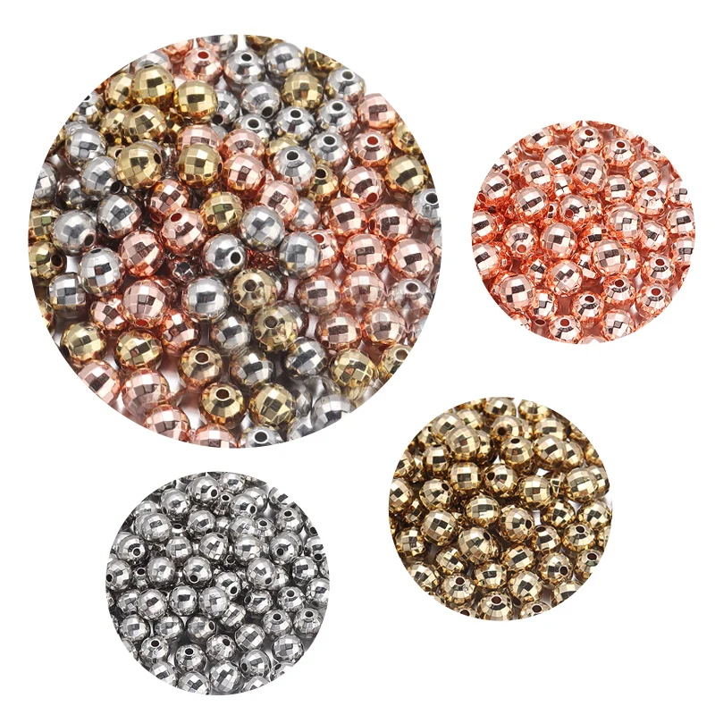 

4 6 8 10 12 14mm 20-200pcs CCB Spacer Beads Gold Color Round Loose Ball Beads For DIY Jewelry Making(Not Metal) Accessories