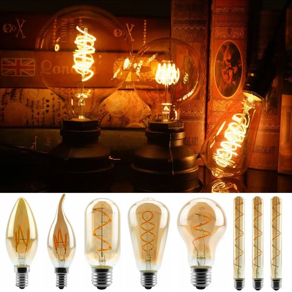

Bright Antique Incandescent Screw connector Ball light E14/E27 holder Vintage Retro Bulb Edison Lamp Filament Glass