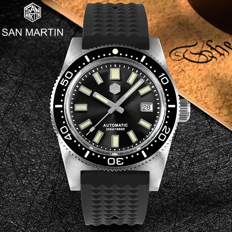 

San Martin 37mm 62Mas Diving Watch Automatic Mechanical Wrist Watches Self-Wind PT5000 SW200 Sport 20Bar C3 Lume Sapphire Luxury