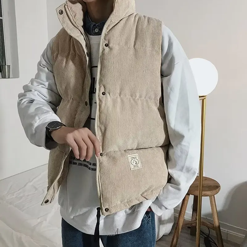 Coat Men Winter Parkas Sleeveless Vest High Quality Corduroy All-match Solid Color Cotton Jacket Tops