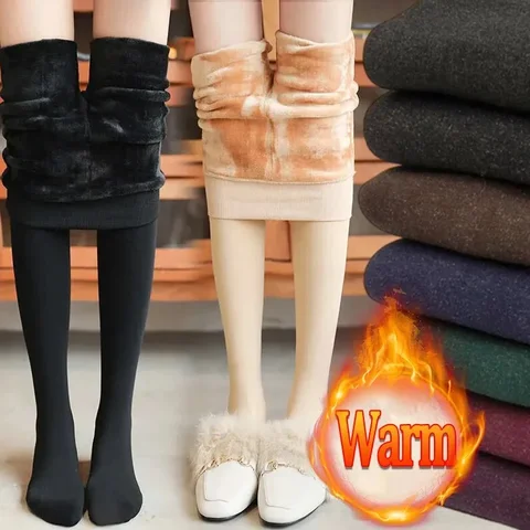 Осенне-зимние флисовые леггинсы для женщин, бархатные теплые чулки, колготки, леггинсы с высокой талией, эластичные тонкие сексуальные чулки
