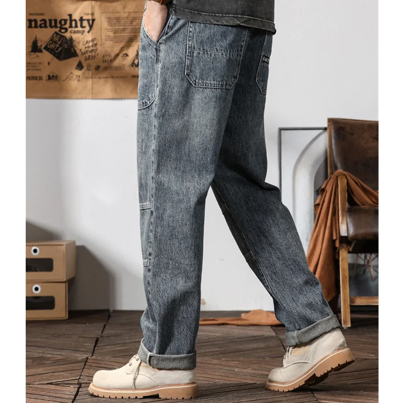 Men Clothing 2022 Autumn and Winter Straight Loose Cylinder Jeans Vintage Simplicity Comfortable Blue Large Harun Trousers Women