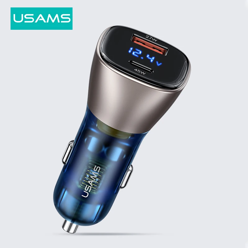

USAMS 72W Fast Car Charger Dual Port USB Type C Quick Charger Digital QC PD Laptop Phone Charger For iPhone 13 Pro Max 12 Huawei