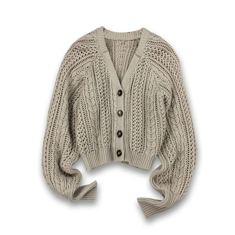 

Cardigan Sweater Oversized Brandy Melville Tops 2021 New Solid Color Hollow Knit Cardigan Short Loose Retro Sweater