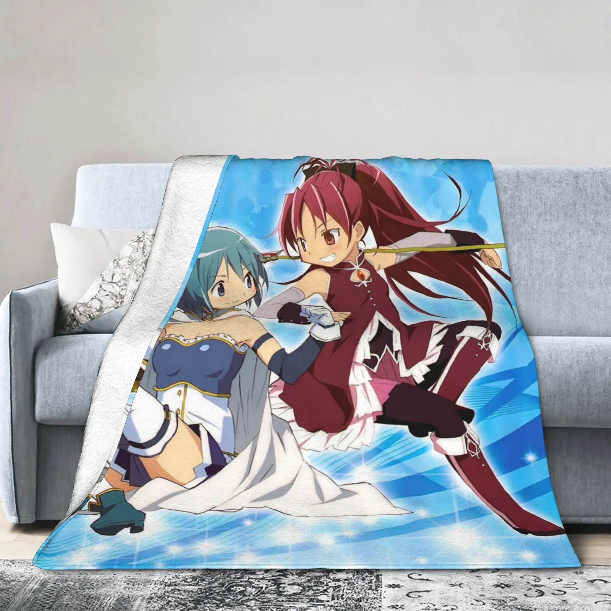 Фото Вязаное одеяло Kyouko Sakura Sayaka Miki Puella Magi Madoka Magica, легкое тонкое одеяло для спальни, дивана, покрывало №2