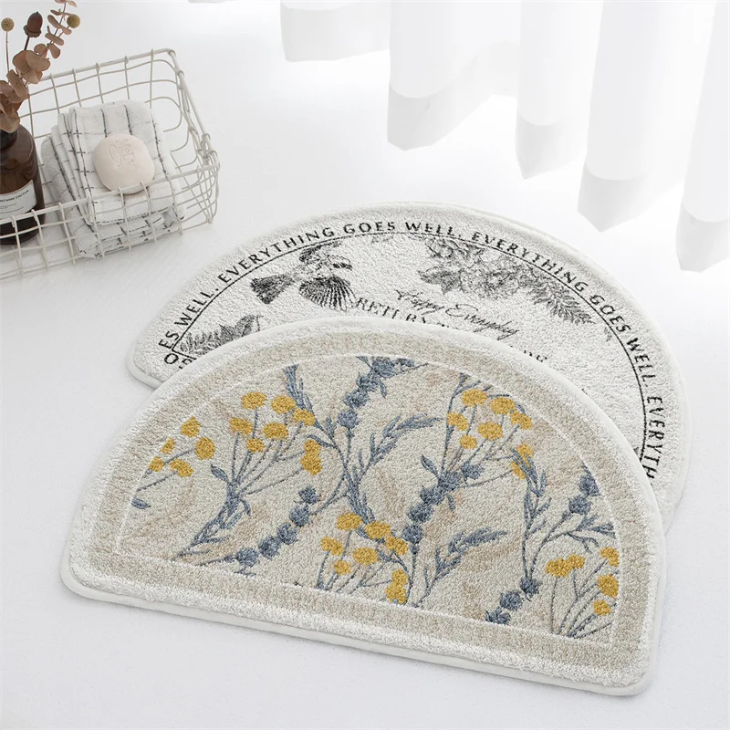 

Semicircle Floral Flower Shower Mat Microfiber Bathtub Floor Door Entrance Mats Pet Rug Doormat for Bathroom Soft Floor Carpet