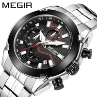 megir men watches sport waterproof chronograph quartz watch man stainless steel luminous date watch for men relogio masculino
