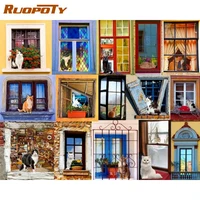 ruopoty diy pictures by number window cat kits hand painted art painting by numbers scenery drawing on canvas home decor