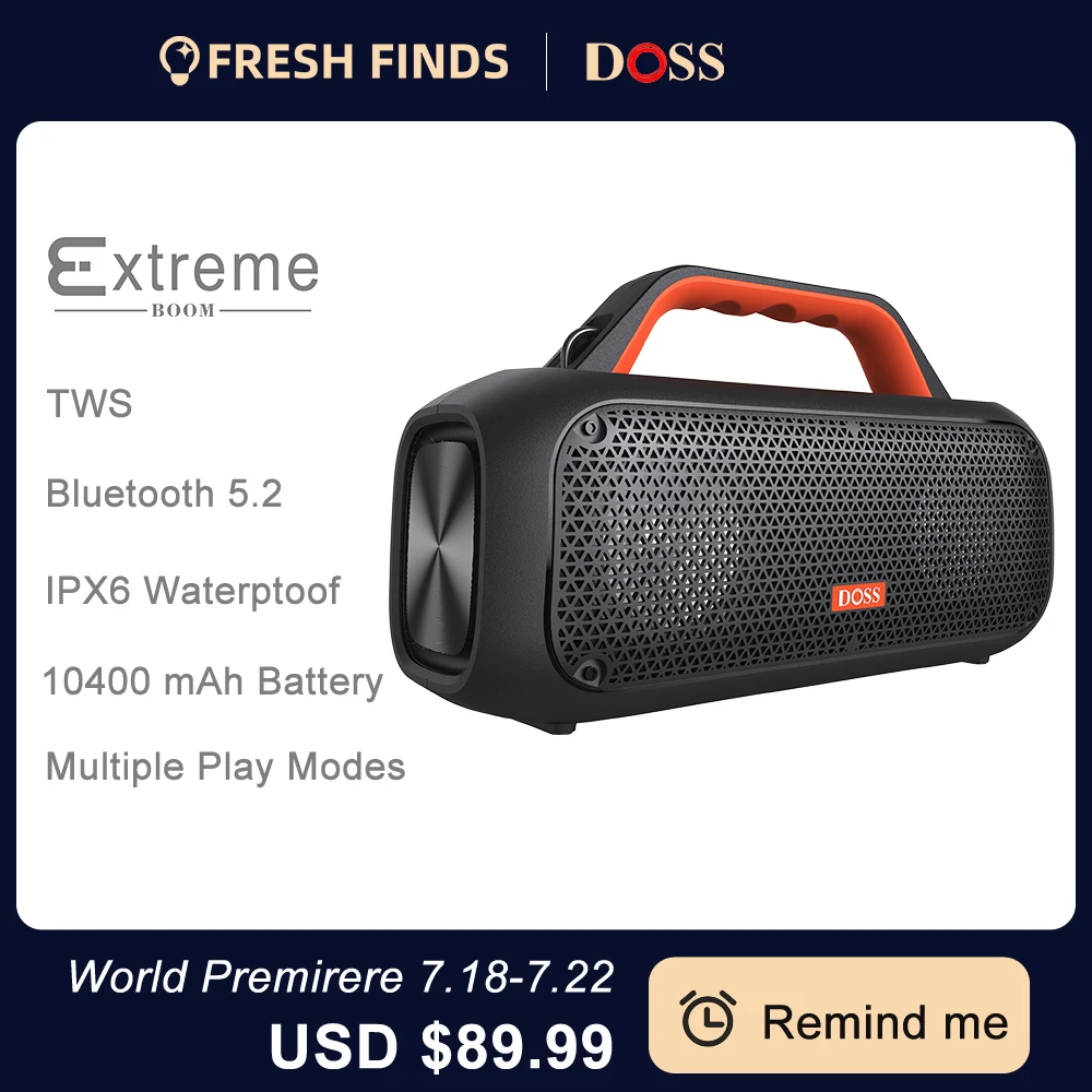 Беспроводная Bluetooth-Колонка DOSS Extreme Boom TWS Мощный Басовый сабвуфер портативная