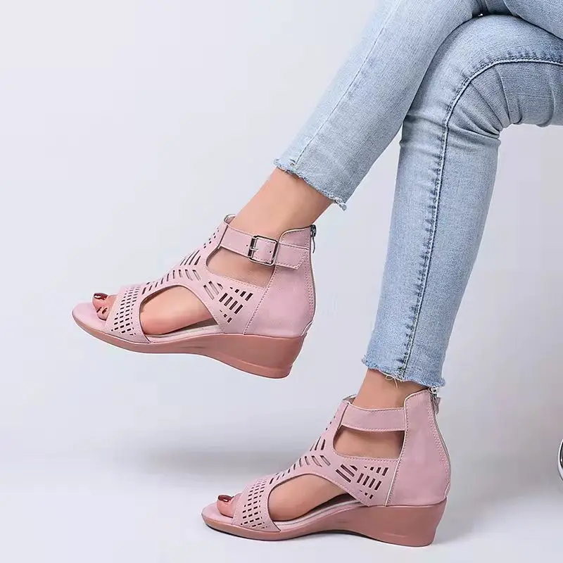 

Wedge Sandals Women Spring And Summer New Style Fish Mouth Hollow Buckle Breathable Large Size Sandals