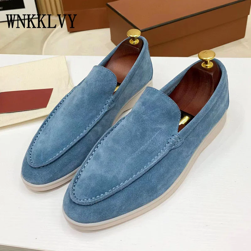 

2022 Flat Heel Loafers Round Toe Real Leather women's flat shoes Suede Solid Single Shoes Comfort Vacation Casual Lazy Mules