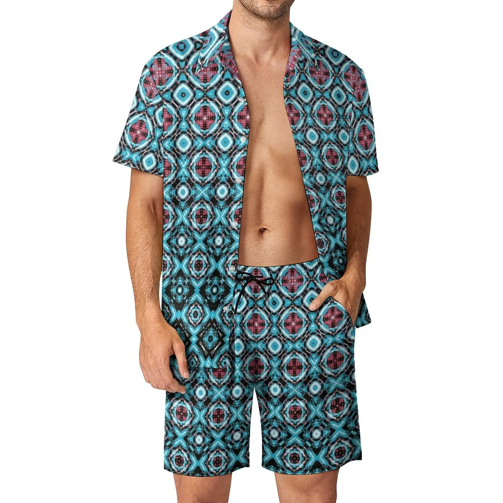 

Floral Hippy Art Vacation Men Sets Short Sleeve Modern Design Casual Shirt Set Pattern Shorts 2 Piece Trending Oversized Suit
