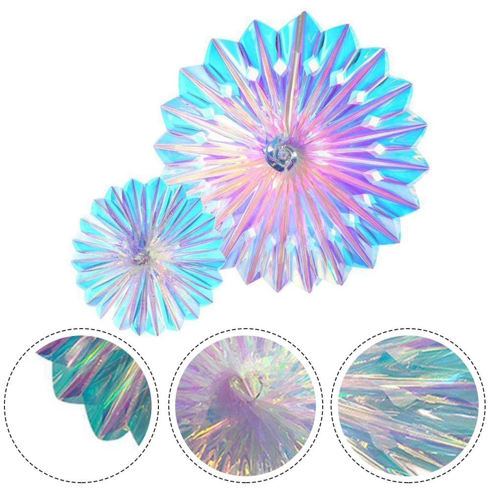 

Iridescent Hanging Decorations Round Foil Decorative Folding Fans Rainbow Shine For Party Ornaments For Bridal Shower