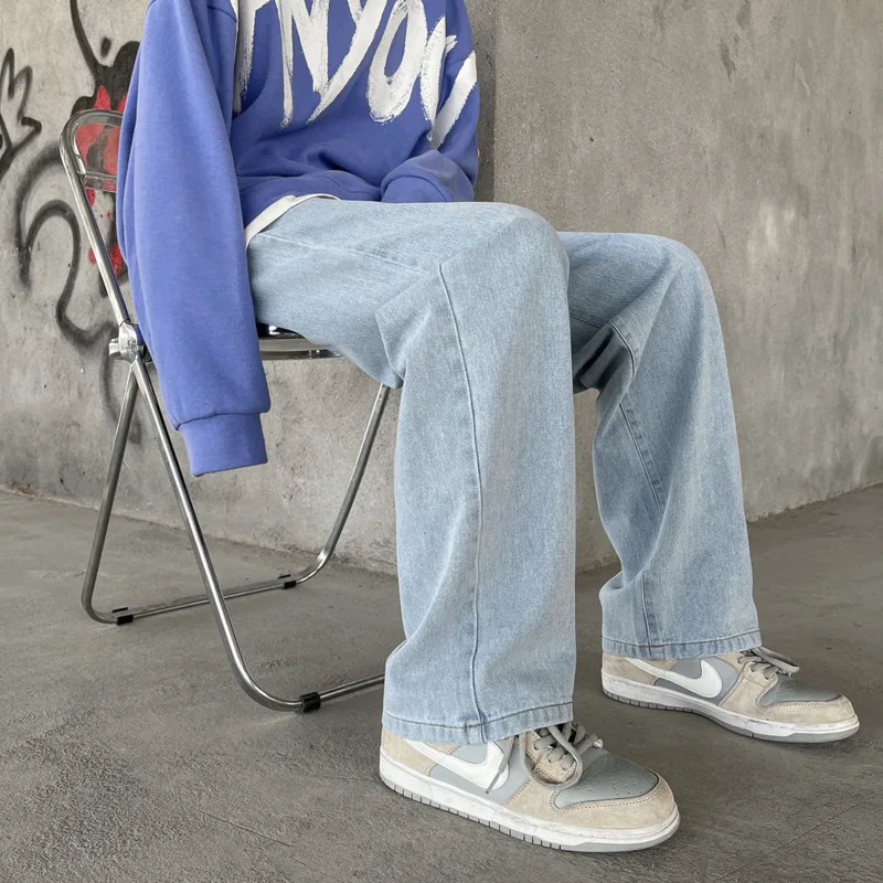 Drawstring Baggy Jeans Men Fashion Casual Wide Leg Jeans Mens Streetwear Loose Hip Hop Straight Denim Pants Mens Trousers S-2XL