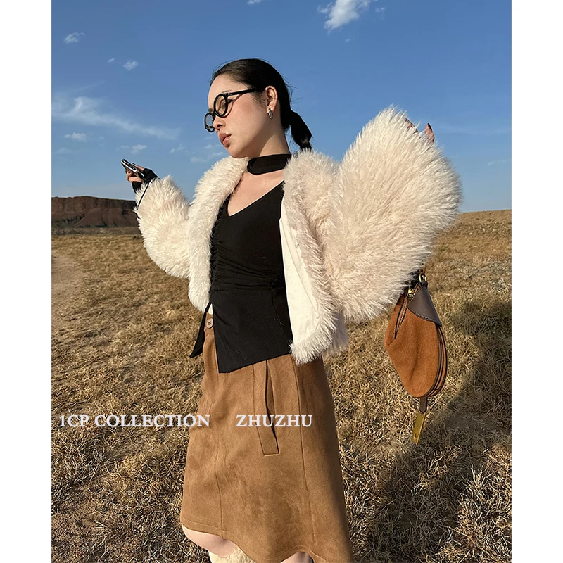 CP White Socialite Fur Outwear Female Heattech Thick 2023 Winter New Brown Long Easiest for Match Tops