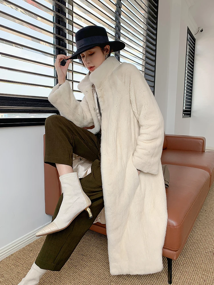 Fangtai 2023 New Winter Warm Luxury Natural Real Mink Fur Coat Women Long Mink Imported Purple Label Velvet Jacket Free Shipping