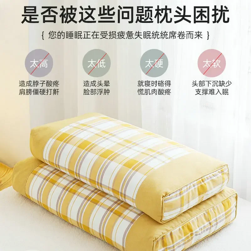 Подушка из гречихи для взрослых домашняя клетчатая двухъядерная хлопковая с