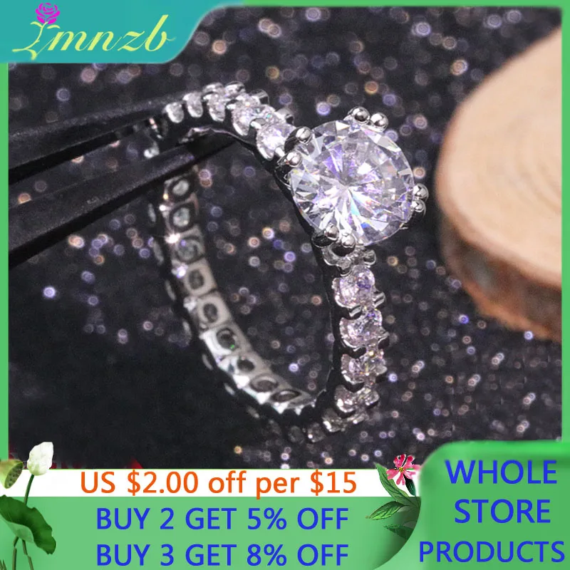

LMNZB 100% Real Tibetan Silver Ring Round 2.0ct 8mm Full Zirconia Wedding Engagement Band Jewelry Gift for Women LR325