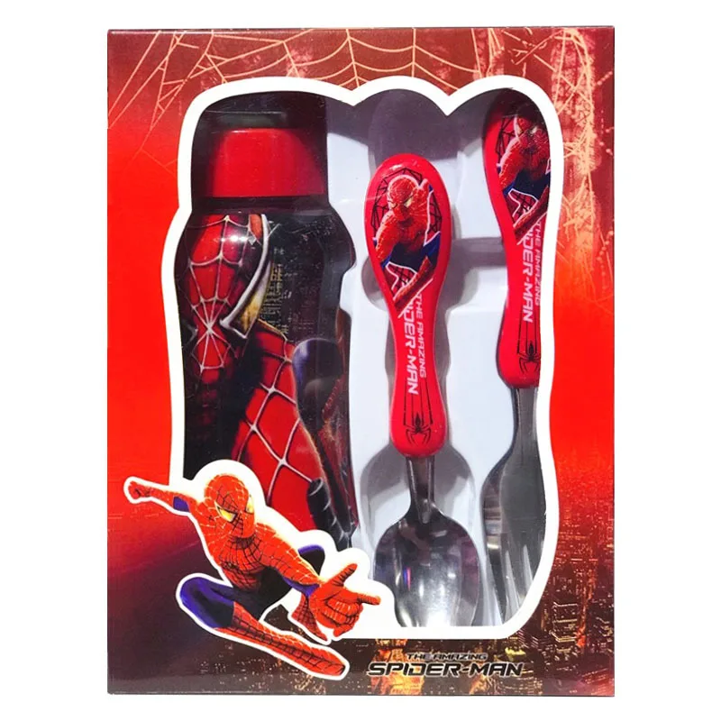 

Disney Cartoon Frozen Spiderman Cars Fork Spoon Water Cup tableware suit with Box Gift