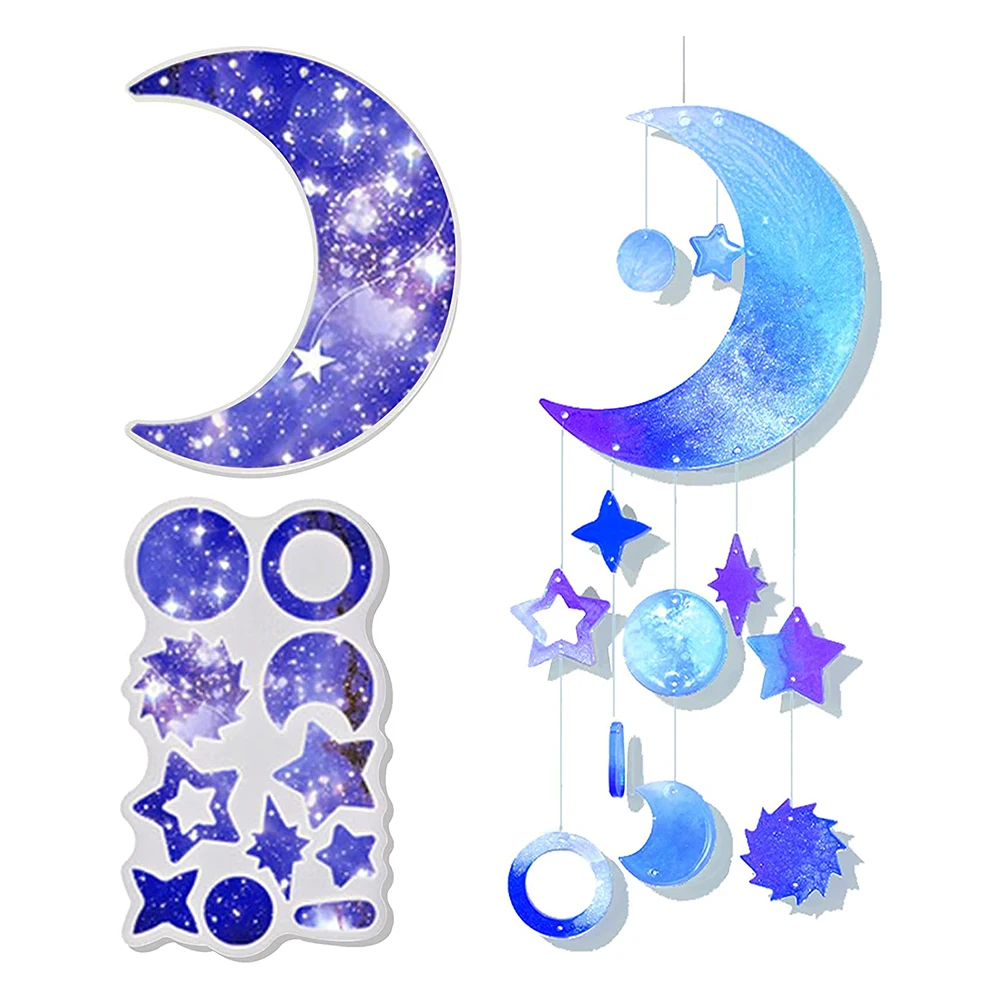 

2pcs Wind Chime Windbell Pendant Resin Molds Set Moon & Star Epoxy Silicone Mold Wall Hanging Home Resin Kit Decoration