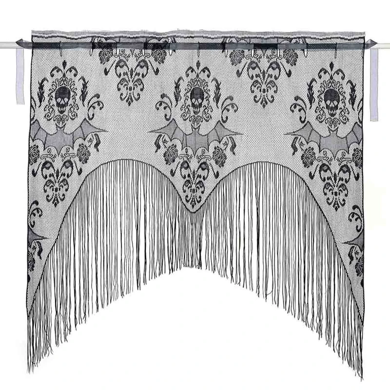 

Хэллоуин Черный череп узор шторы кружева кисточка основовязание домашний декор B03D