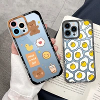 cute doodle cases for iphone 13 12 mini 11 pro max xs x xr 7 8 plus se 2020 2022 transparent soft tpu shell cartoon duck flower