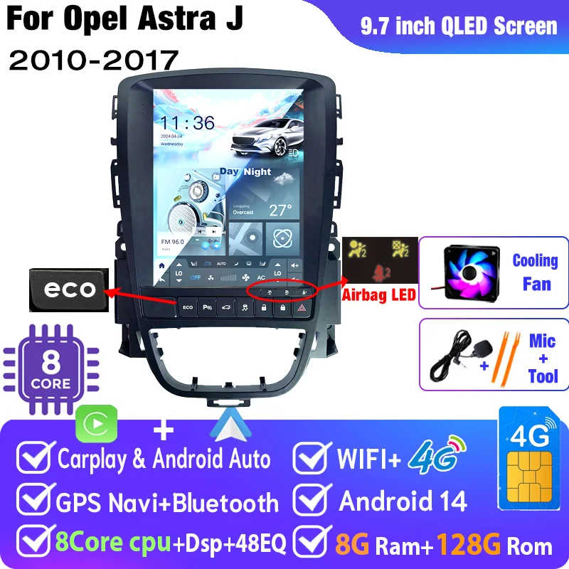

Автомобильный радиоприемник ZOYOSKII Android для Opel Astra J Vauxhall Holden Cascada 2009-2018, мультимедийный экран, GPS-навигация, авто Carplay ECO