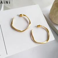 s925 needle fashion women earrings hot selling metal alloy matte golden plating color hoop earrings for women girl gifts