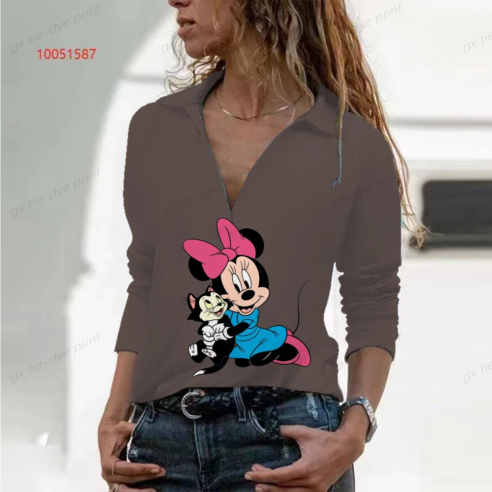 

Женская Винтажная Футболка-поло с длинным рукавом и V-образным вырезом