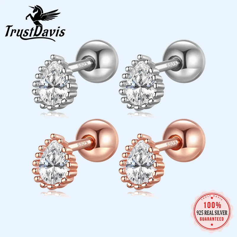 

TrustDavis модные серьги-гвоздики из стерлингового серебра 925 пробы с фианитами в форме капли воды для женщин Свадебные минималистичные изыскан...