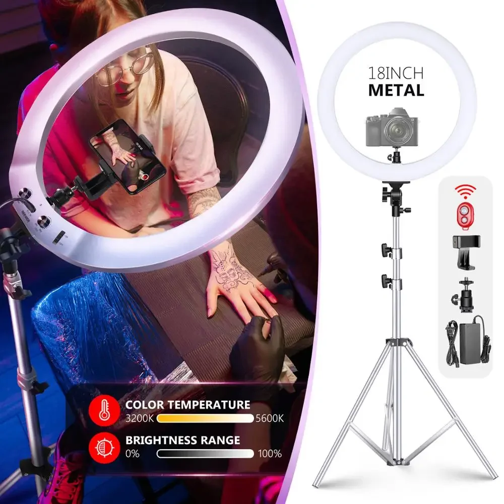 

Neewer Upgraded 18-inch Ring Light Silver Metal Lighting Kit: 42W 3200-5600K Ring Light With Silver Aluminium Alloy Shell
