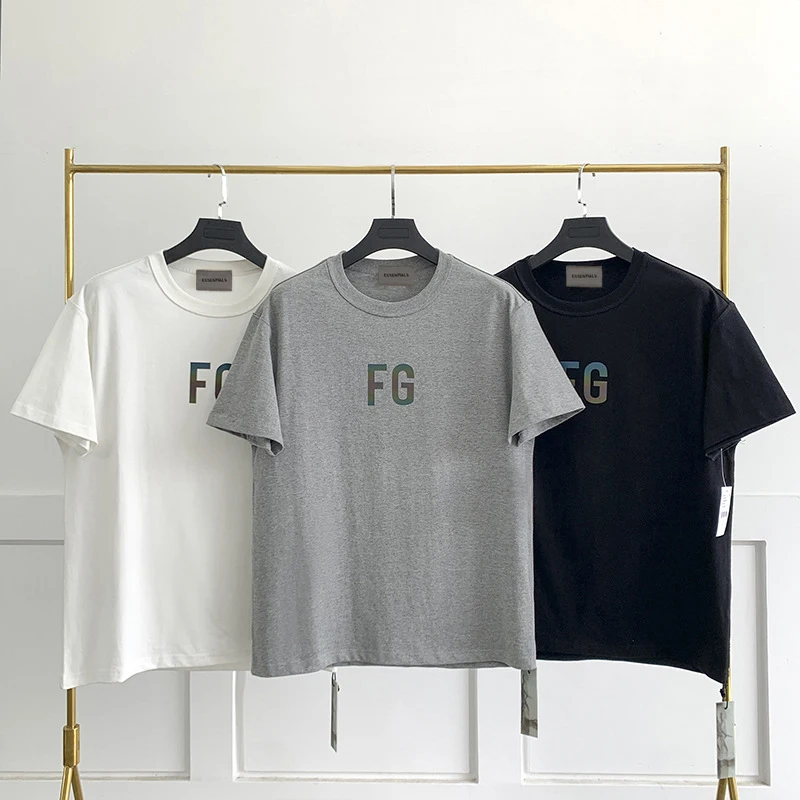 

2023 Summer Essentials T-shirt FG Reflection Letters Logo Oversized Casual Tops Tees Unisex Hip-Hop Cotton Short Sleeve