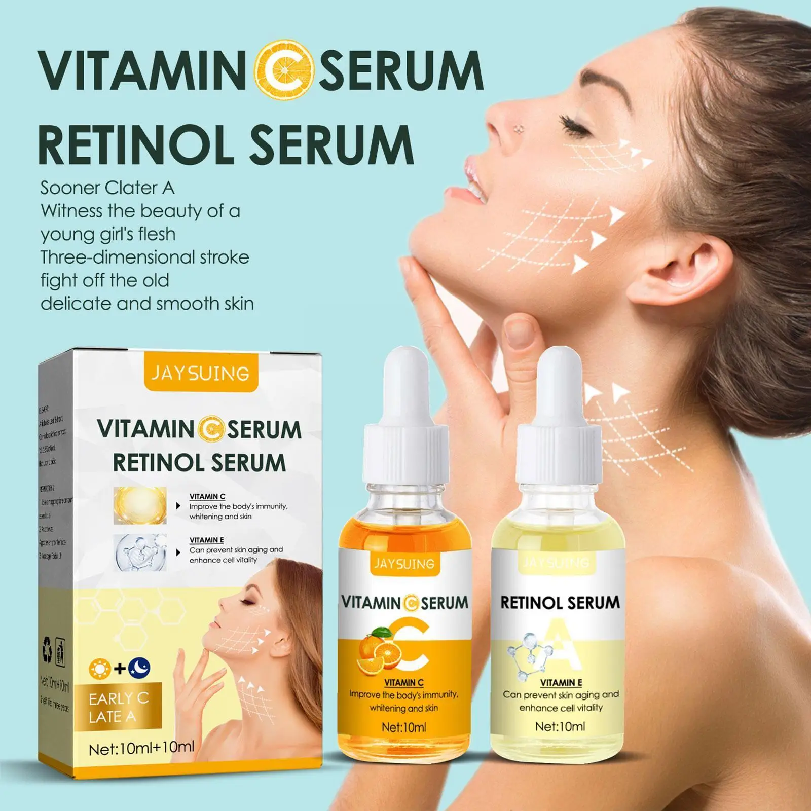 

Vitamin C+Retinol Face Serum Anti-aging Reduce Wrinkles A Facial Moisturizing Whitening Morning C Pores Evening Essence Rep Q1T8