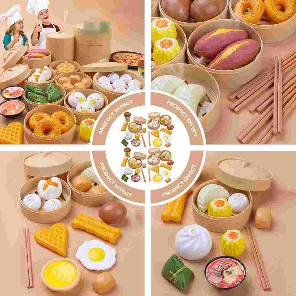 

58 Pcs Dumpling Toy Kitchen Toys Interactive Toddler Pretend Role Play Kid Gift Plastic Chinese Breakfast Cooking Child