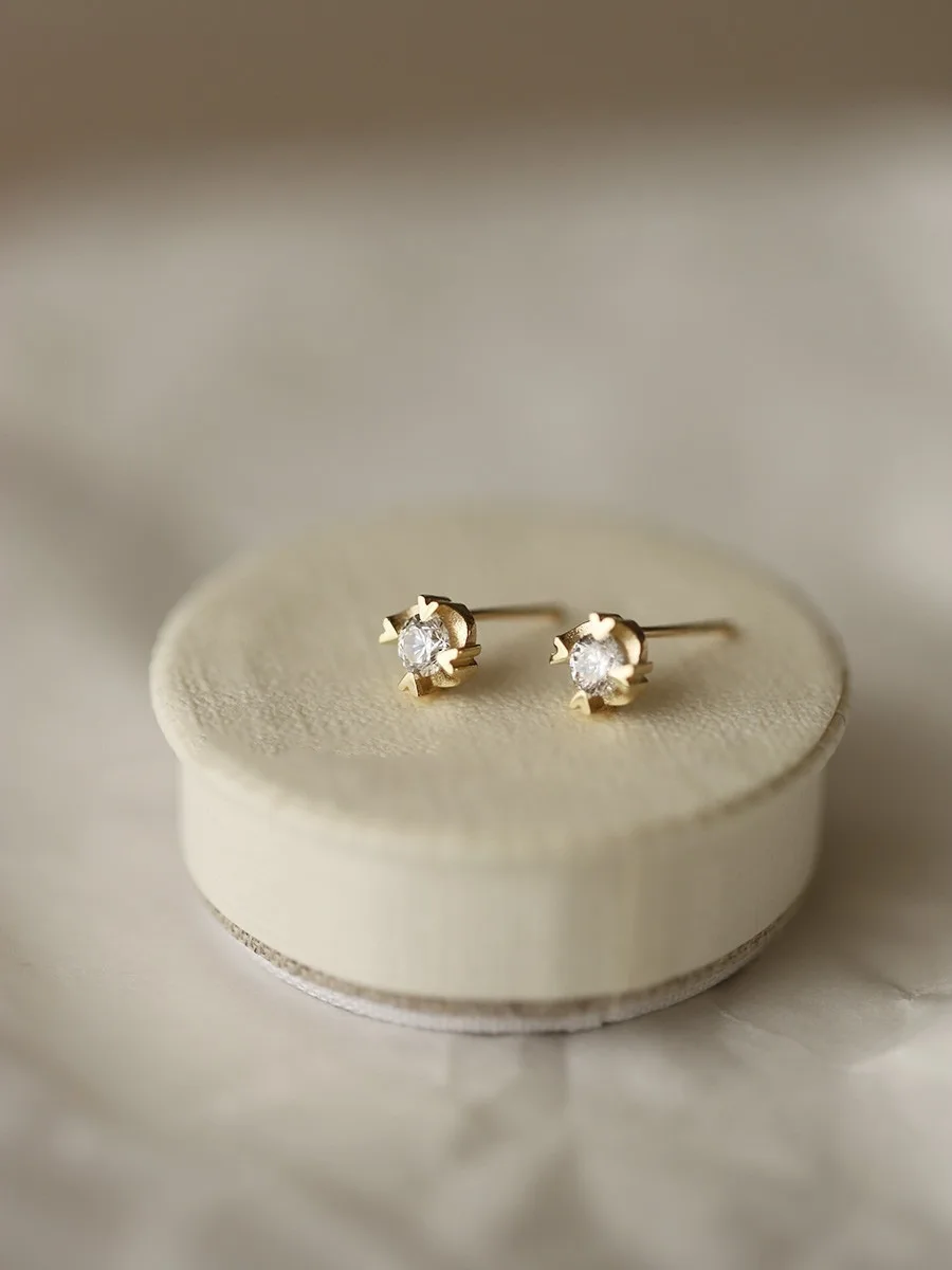 Серьги-гвоздики из стерлингового серебра 925 пробы 4 К золото сердце любви