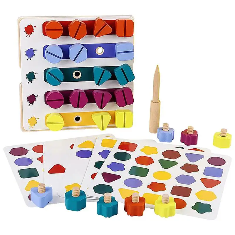 

Wooden Building Blocks Montessori Toy Screw Nut Disassembly Toy Early Learning Educational Toys Color Shape Matching Toys
