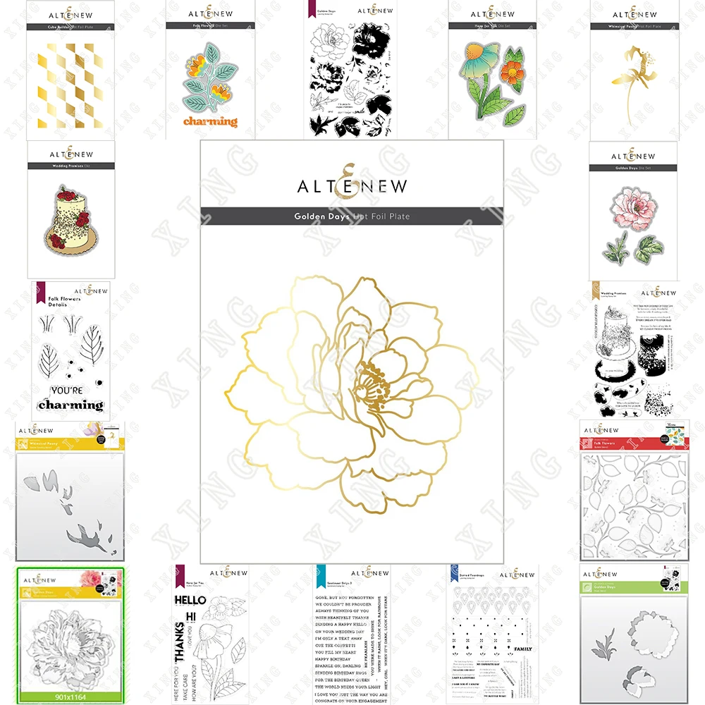 

2022 Wedding Folk Cube Builder Peony Flower Hot Foil Cutting Dies Sentiments Strips Stamps Stencils Diy Paper Card Coloring Mold