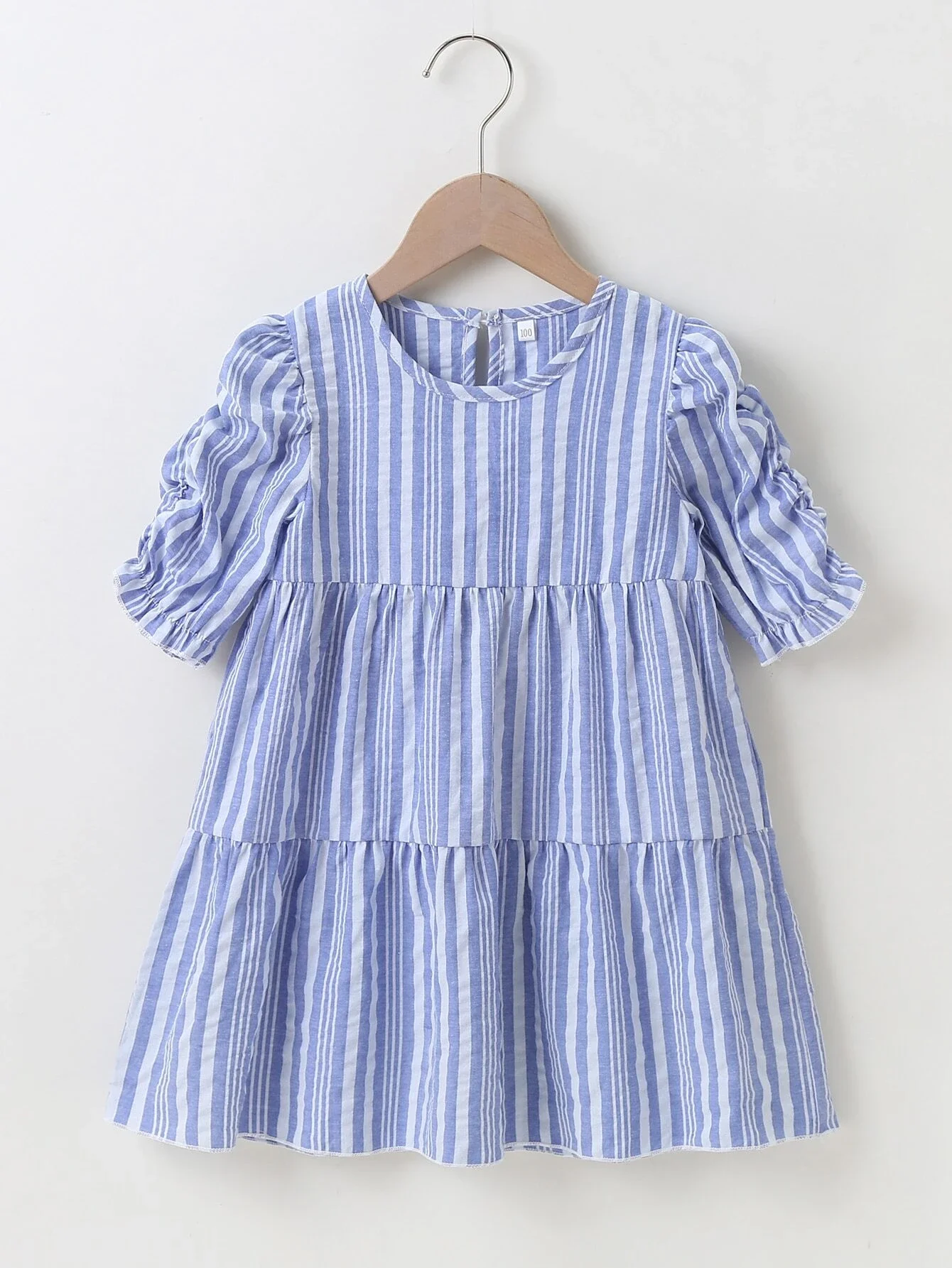 

Toddler Girls Striped Ruched Sleeve Babydoll Dress