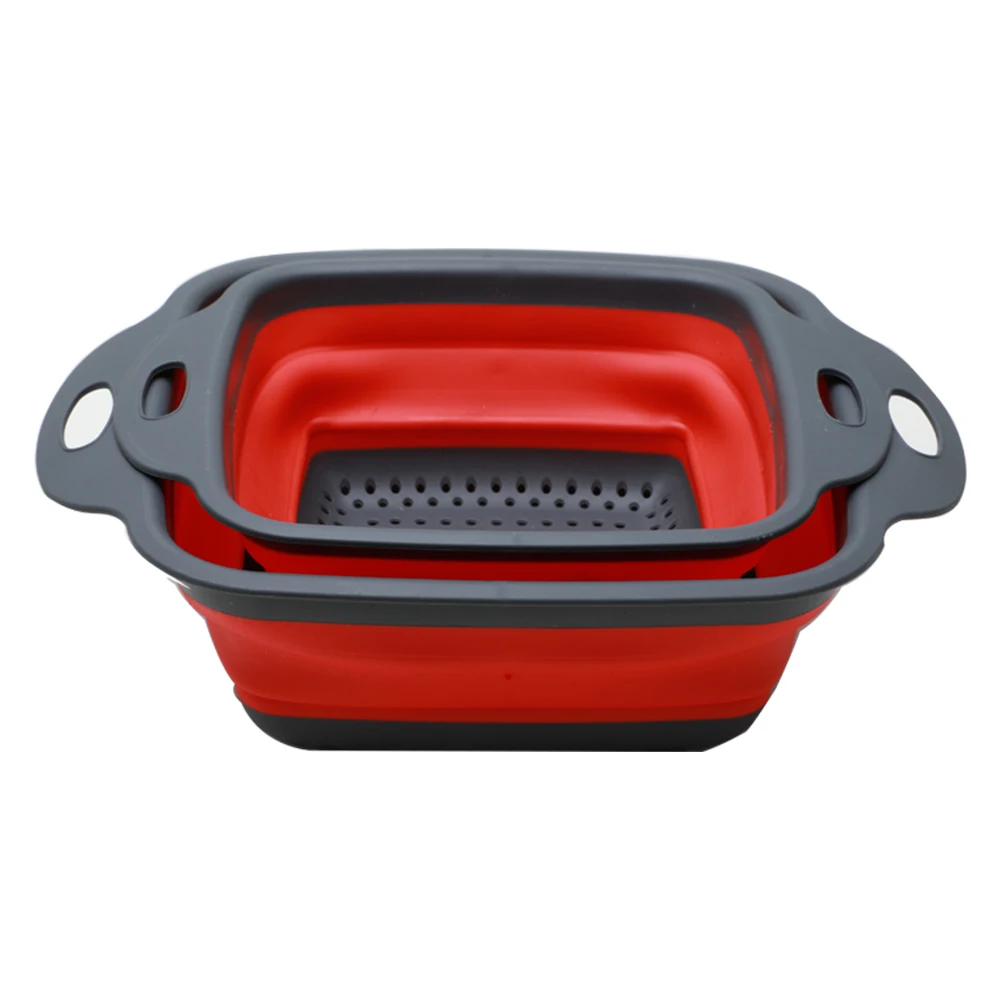 Jincraftsman®Двойные квадратные складные силиконовые чистые овощи фрукты рыба мясо сливной фильтр корзина ХРАНЕНИЕ кухонной утвари Combo Kit