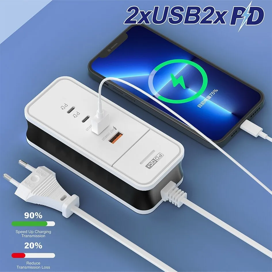 Сетевое зарядное устройство PD 50 Вт с USB-портами и поддержкой быстрой зарядки