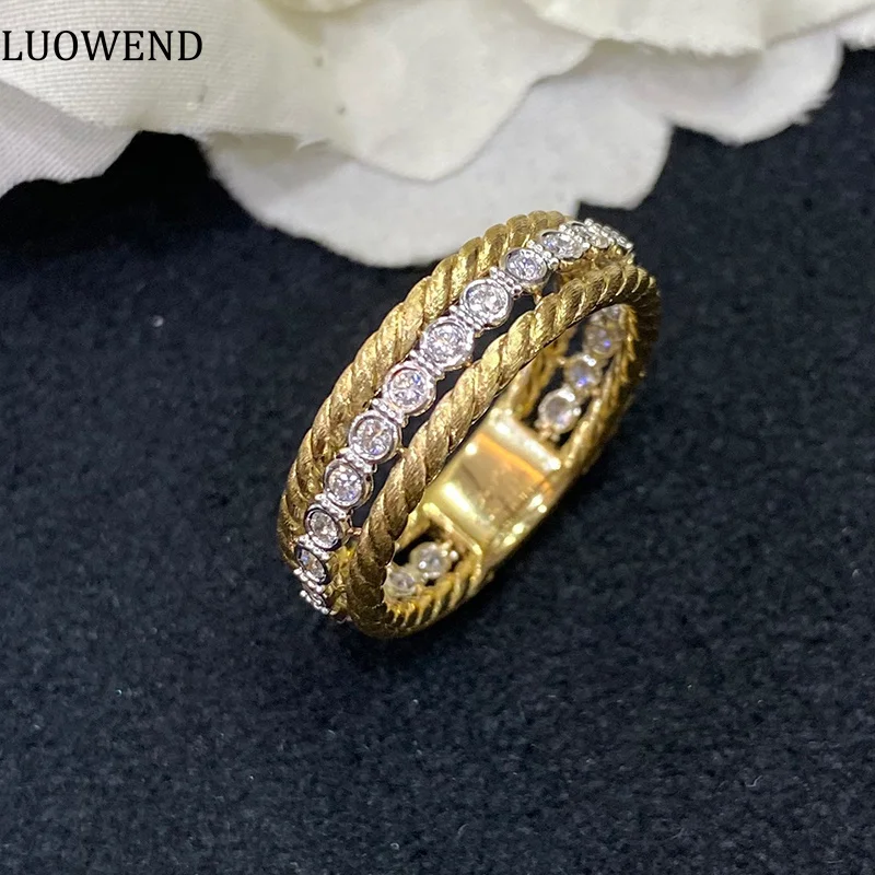 

LUOWEND 18K White and Yellow Gold Rings Real Natural Diamond Vintage Palace Style Engagement Jewelry for Women Wedding