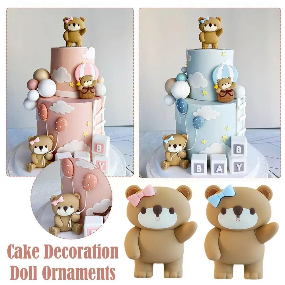 

1PCS Birthday Cake Bear Ornament Pink Blue Cartoon Doll DIY Gender Boy Party Cake Reveal Decoration Bear Supplies Girl Birt W2L4